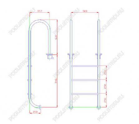 Лестница  3 ступени  (у.б.) Flexinox WALL  AISI-316 (87131132)